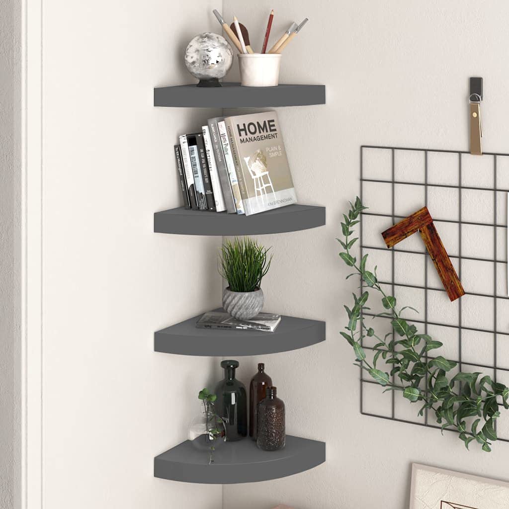 Furniture select-Pływające półki narożne 4 szt. wysoki połysk szary 25 x 25 x 3,8 cm MDF