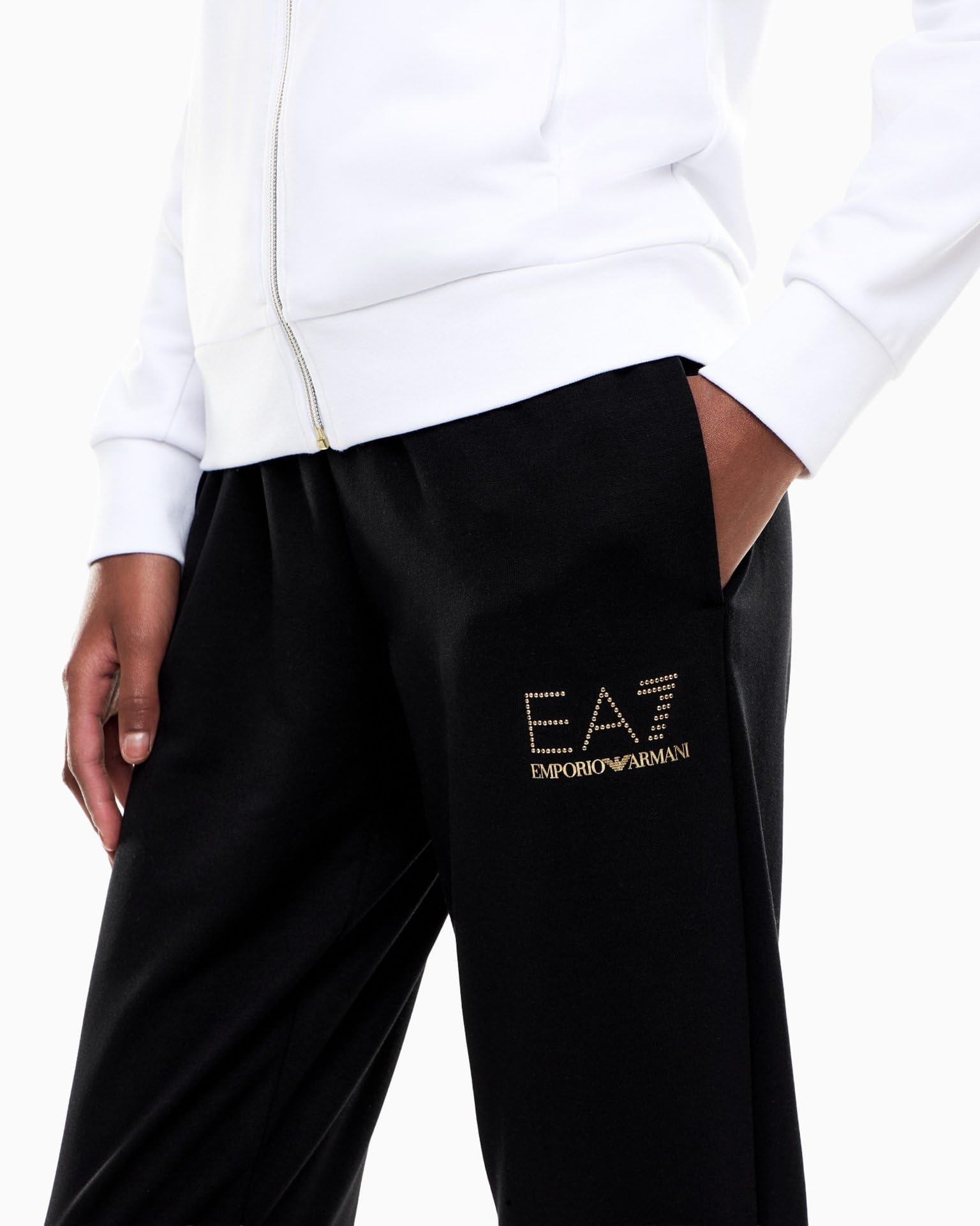 EA7 Emporio Armani Evolution damski dres treningowy z mieszanki wiskozy stretch z kapturem 8NTV51TJ9RZ 8033923766380 - L, biały, czarny, L