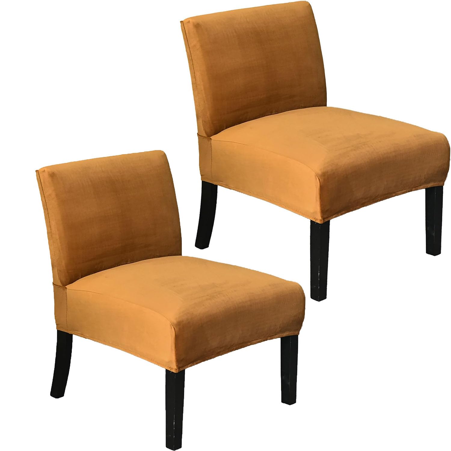 HACLEN Velvet Armless Accent Chair Cover, Thick Armless Chair Slipcover Non Slip Slipper Chair Slipcover with Elastic Bottom Washable Furniture Protector (Camel,2 pack)