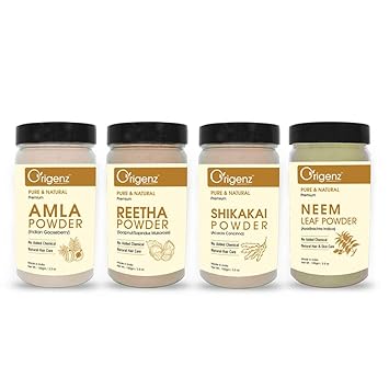 Origenz Premium Amla, Reetha, Shikakai, Neem Powder Combo Pack for Healthy Hair (100gm, Pack of 4)