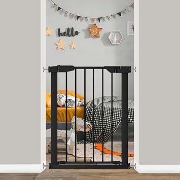 Fairy Baby 22.8"-25.5" Narrow Baby Gate for Doorways, Pressure Mounted Auto-Close Pet Gate for Small Walk Thru and Hallway, Tension Safety Child Gate No Drill, No Extensions, Black