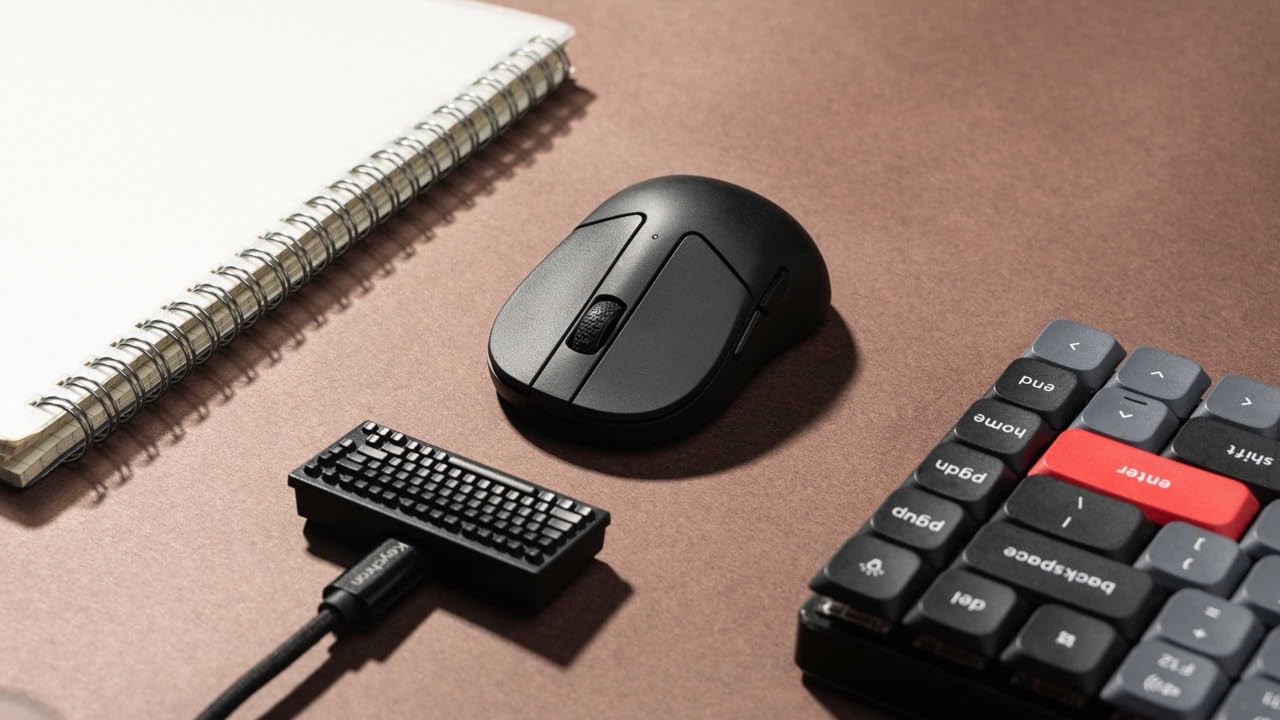 Keychron Ratón inalámbrico M4, sensor PixArt 3395 con botón macro programable 26.000 DPI, 4000 Hz, 2,4 GHz, Bluetooth 5.1, 35 g, diseño ergonómico ultraligero, color negro