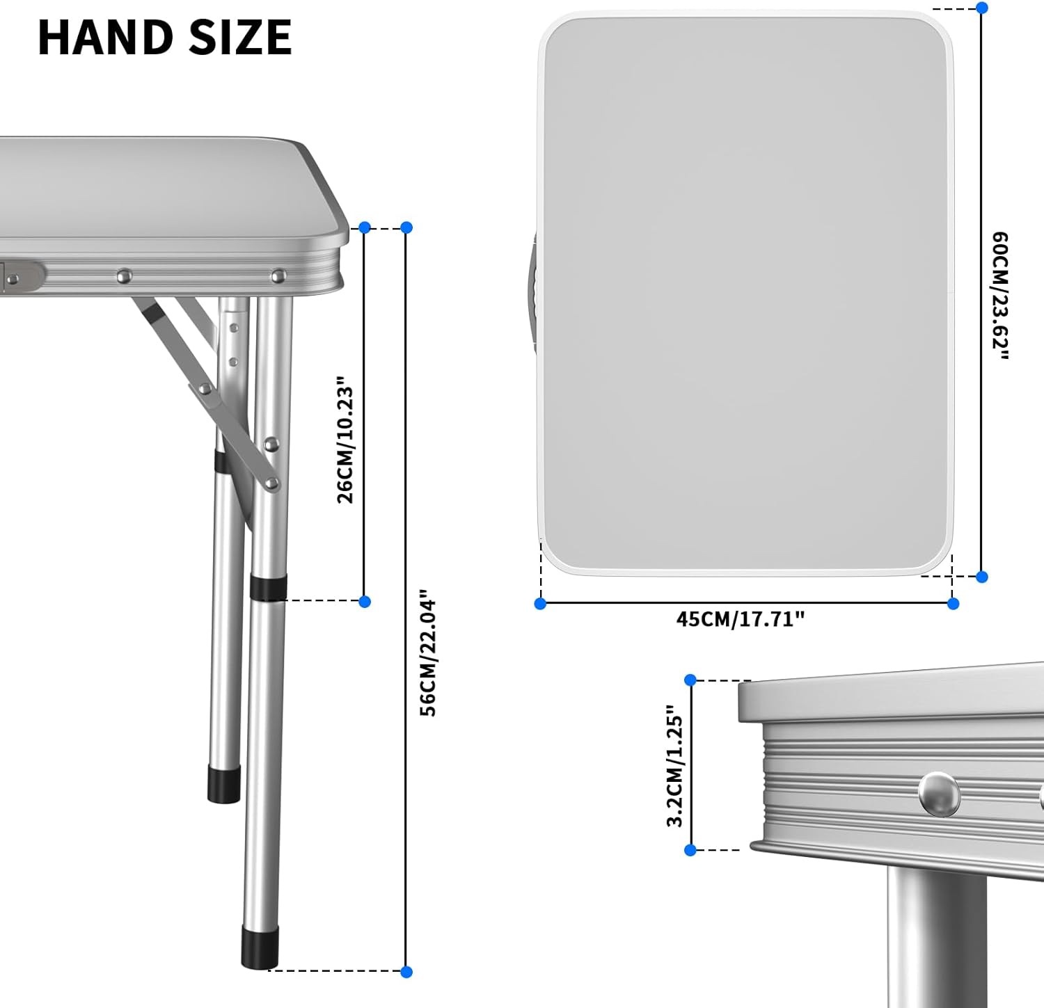 Portable 2FT Folding Table 60x45cm, Aluminum Camping Picnic Table with Adjustable Height (26/56cm) for Garden, Party, Outdoor Use(2ft - 2 Height)