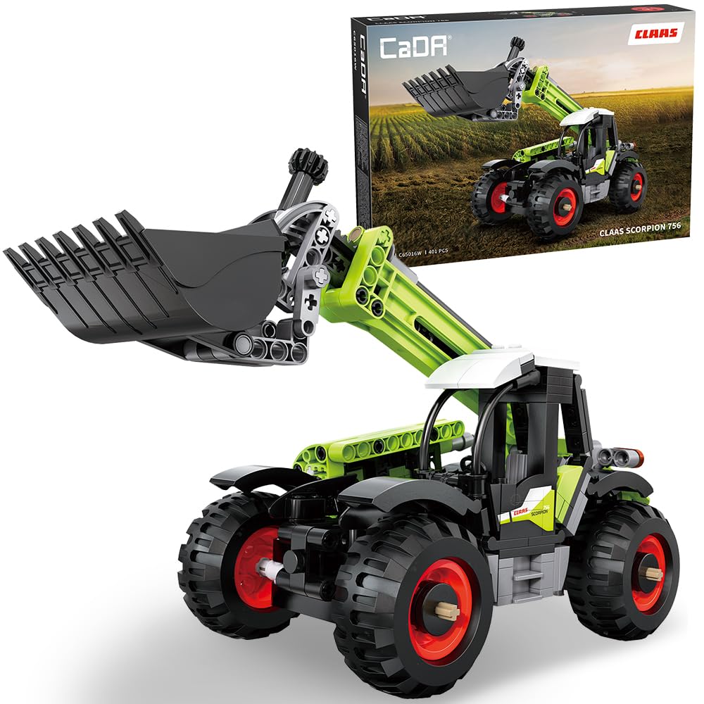 CaDA C65016W Mini CLAAS Farm Loader Building Set, modelo de maquinaria agrícola CLAAS, 401 piezas de equipo mecánico movible de construcción de equipo agrícola, juguete de vehículo de construcción