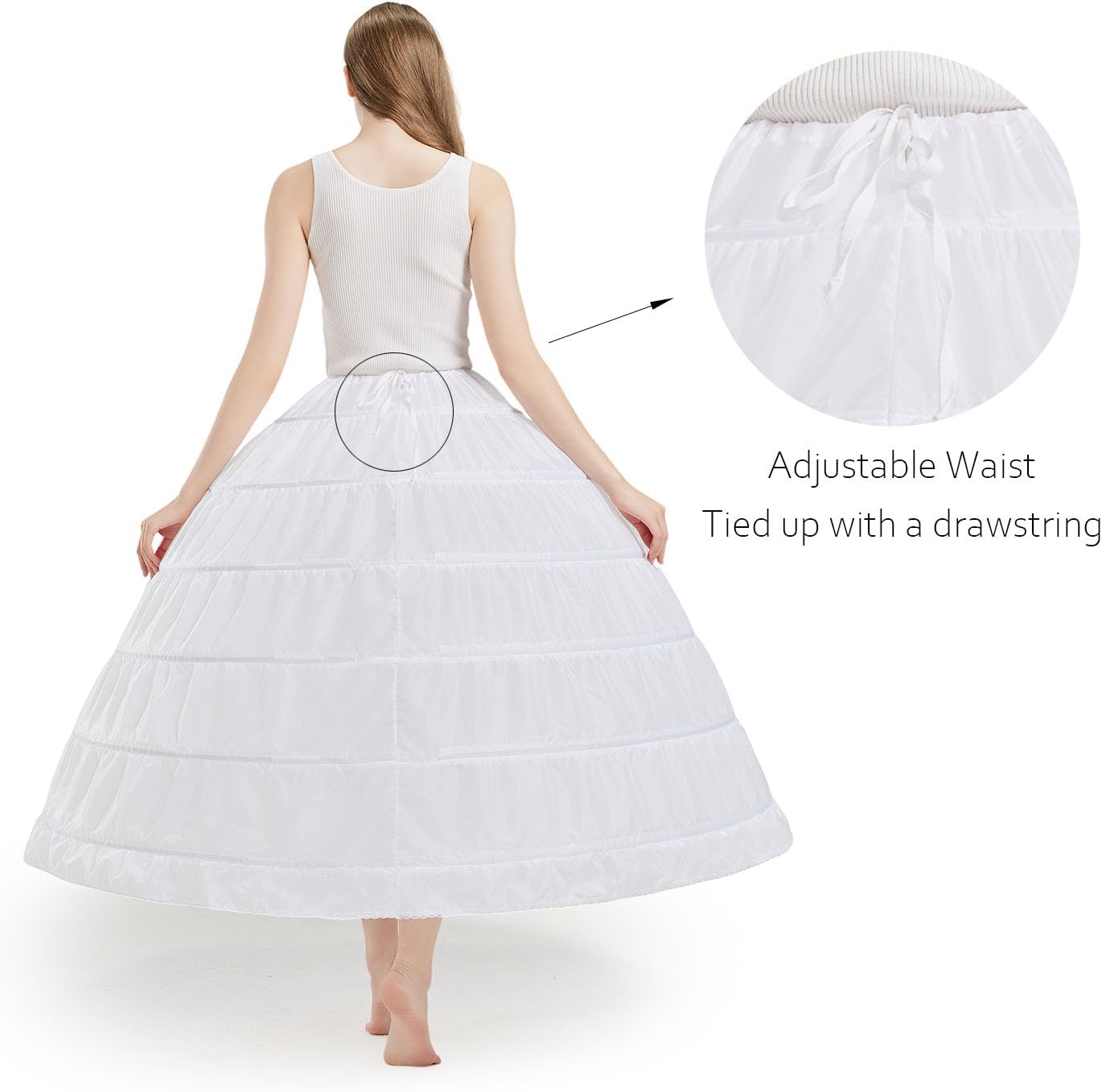 Women's Full Shape 6 Hoop Petticoat Underskirt Slip Crinoline for Wedding Dress Ball Gown YPT306-WH - Image 6