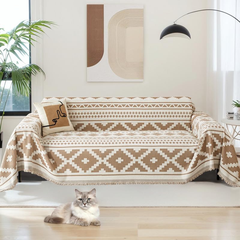 Mingfuxin Boho Sofa Cover for 2 3 4 Seater, Non Slip Chenille Corner Sofa Slipcover Washable