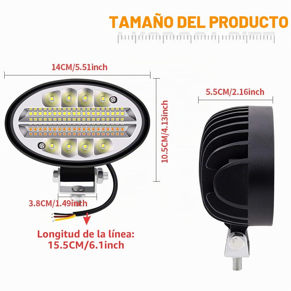 Biqing 2PCS Faro LED Trabajo Oval,144W Focos Led Tractor 12V 24V Faro de Led 5.5" Barra LED Faro Additional Faros de Niebla para Tractores Coche 4x4 Barco Off Road Camino ATV UTV SUV 4WD