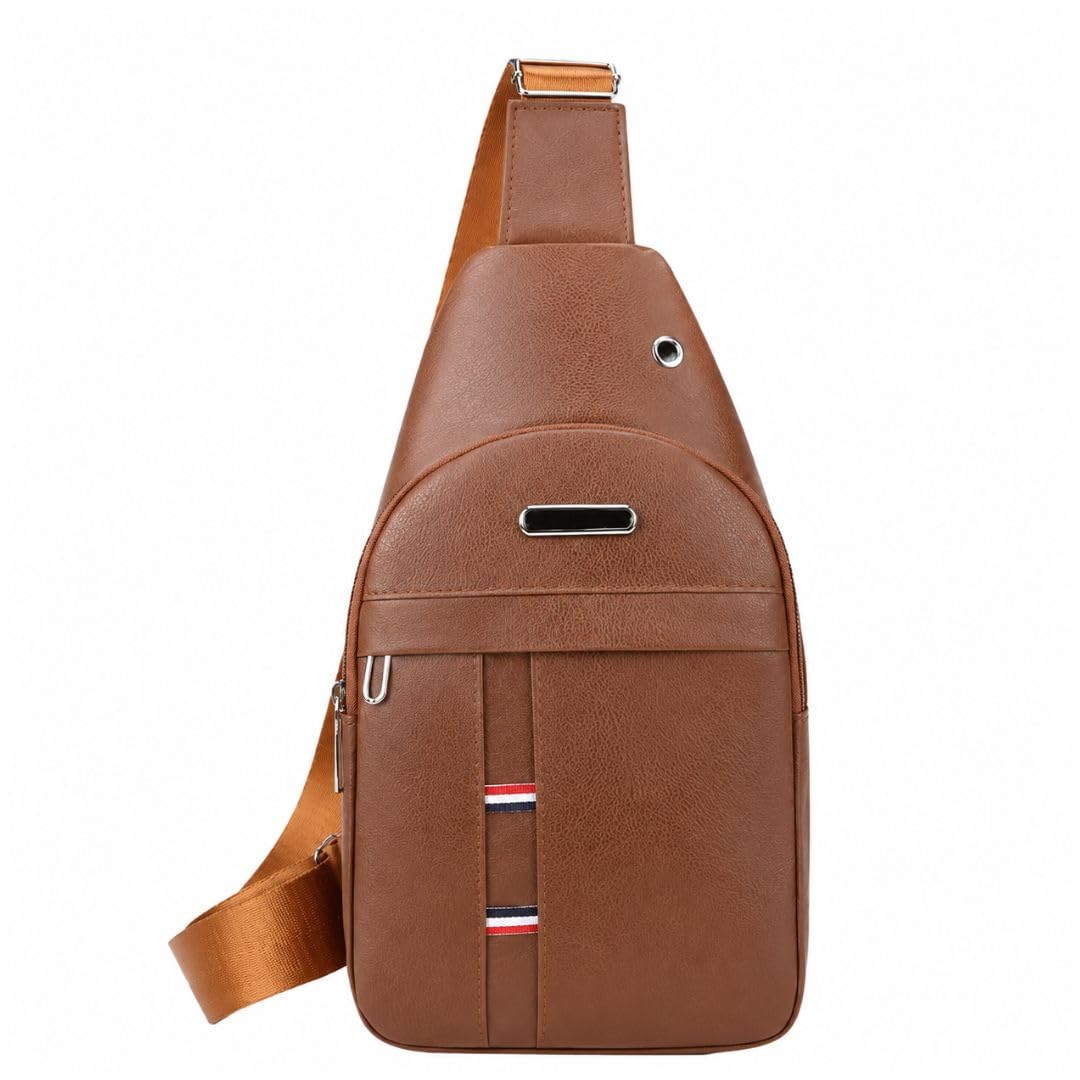 truveli Waterproof Anti-Theft Sling Bag, Brown, PU Leather, 30x19x5 cm, with Headphone Hole, for Travel and Casual Use-picture-33