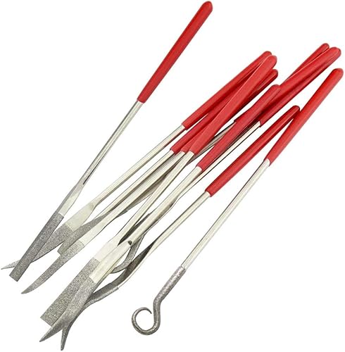 Miniatura 2 de YAKAMOZ Juego de 10 limas de mini diamante surtidas de aguja plana cuadrada de forma redonda para joyeros de metal, vidrio, tallado en madera,