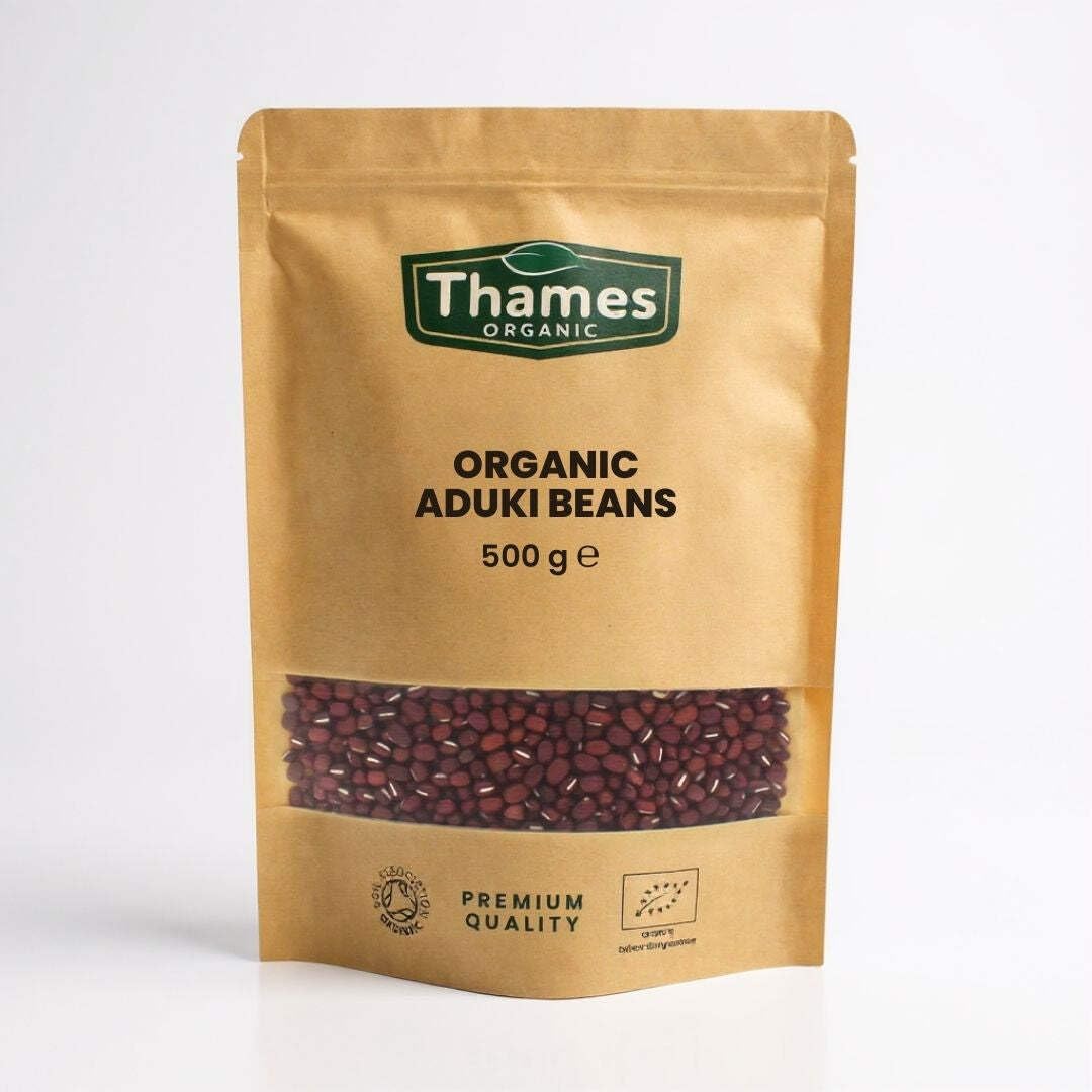 Organic Aduki Beans 500g - High Fibre, High Protein, No Additives, No Preservatives, Raw, Vegan, GMO-Free - Nutritious and Flavorful - Great for Soups, Salads, and Curries - Thames Organic