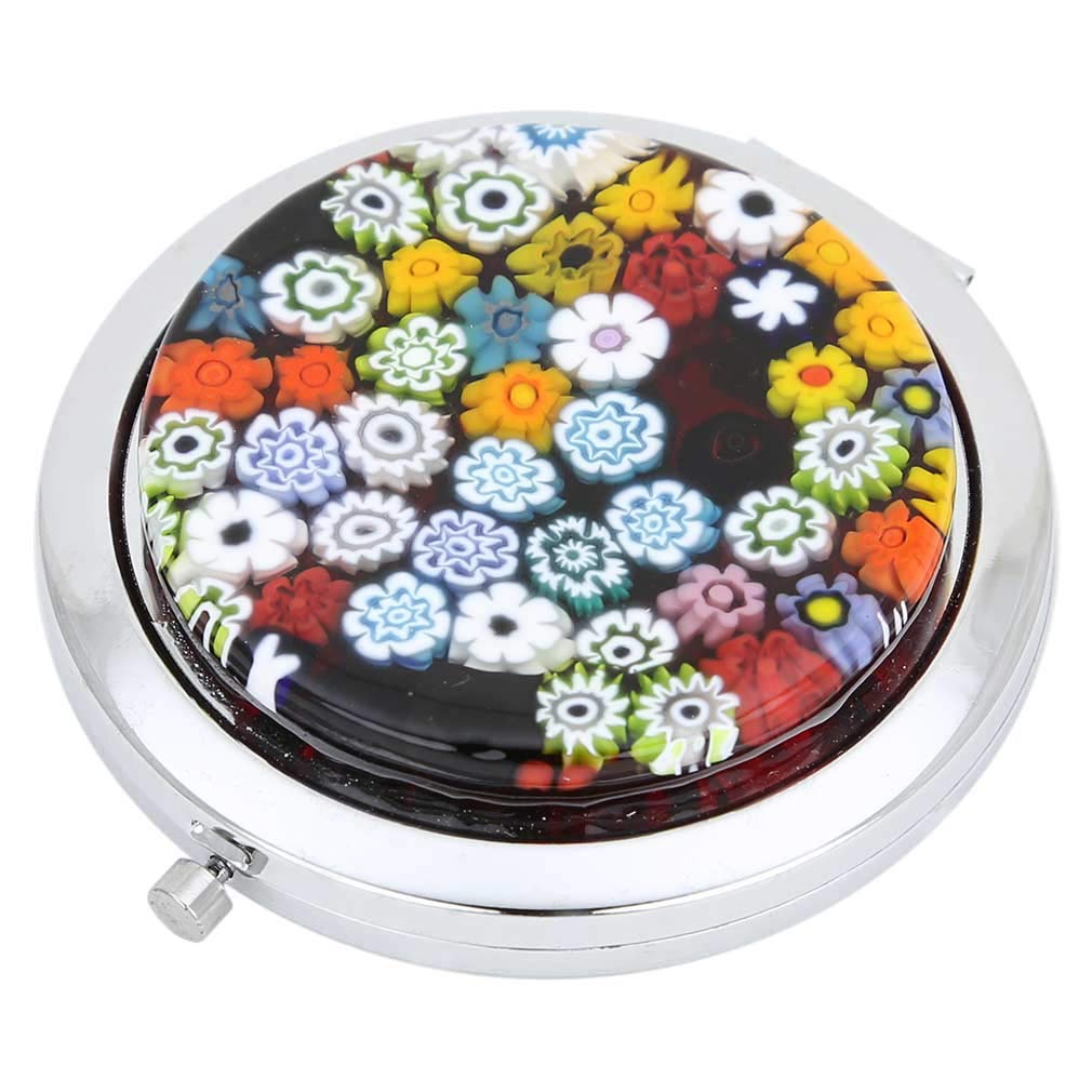 Glass Of Venice Espejo de maquillaje de bolsillo compacto de cristal de Murano Millefiori redondo de 2-3/4 pulgadas, bolso de viaje plegable de 2 lados espejo de regalo con aumento para mujer hecho a
