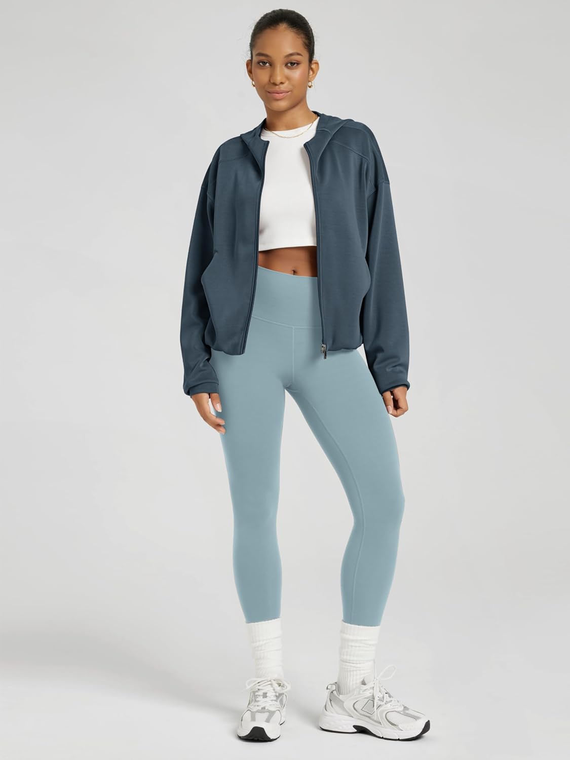 ODODOS Women's Modal Soft Full Zip Hoodie Gathered Hem Long Sleeve Casual Oufit Hooded Jacket with Pockets - Image 5