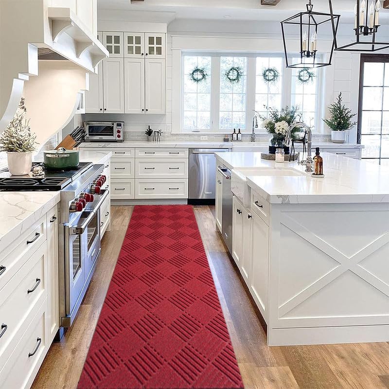 Hallway Runner Rug 2FTx4FT Washable Non-Slip Rubber Back Area Rug Indoor Outdoor Carpet Door Mat for Floor Entryway Bathroom Laundry Room Foyer Balcony Kitchen Bedroom Living Room Red