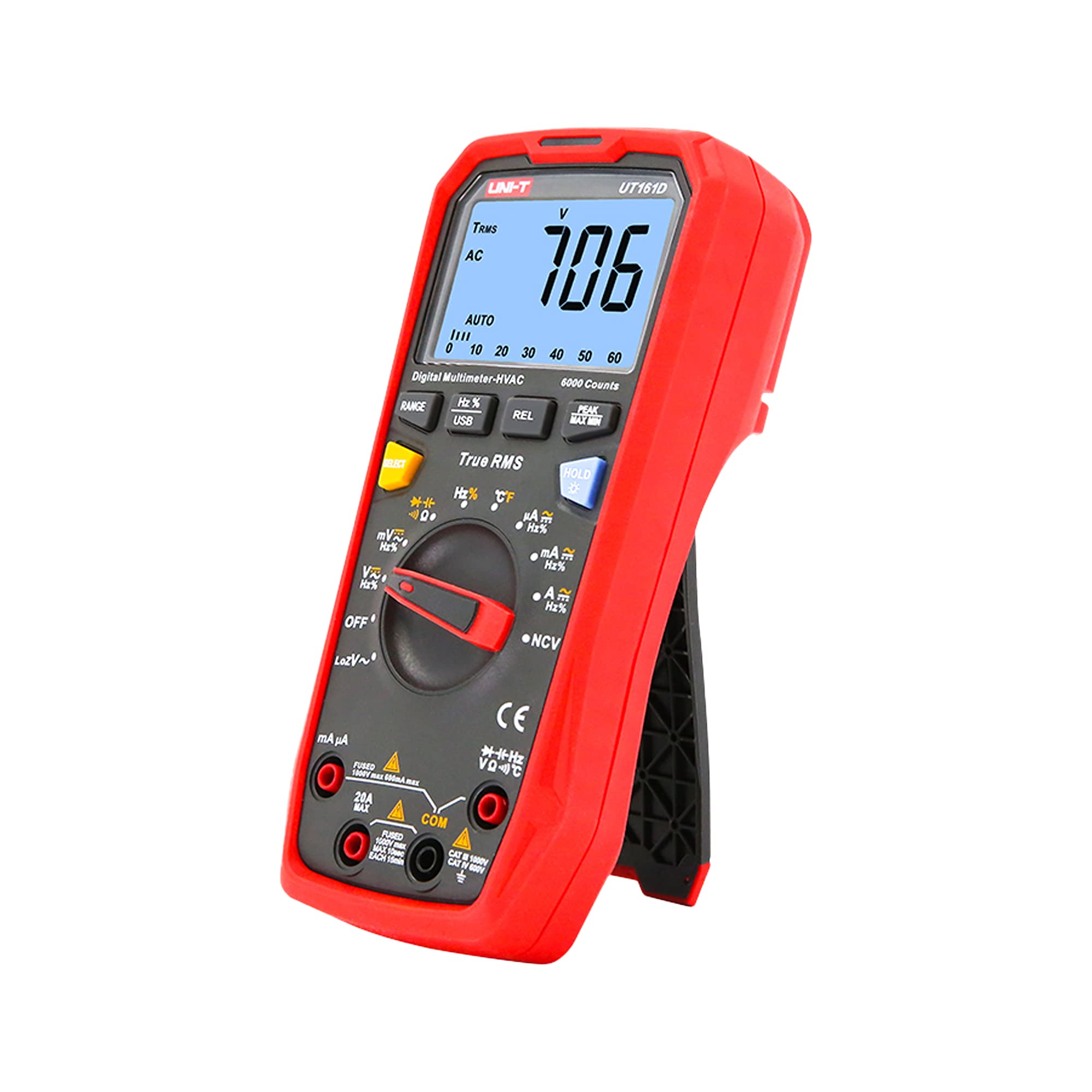 KUUT161D/MIE0433, tester di tensione, corrente CA/CC, capacità, test di continuità del circuito e diodi, misurazione della temperatura