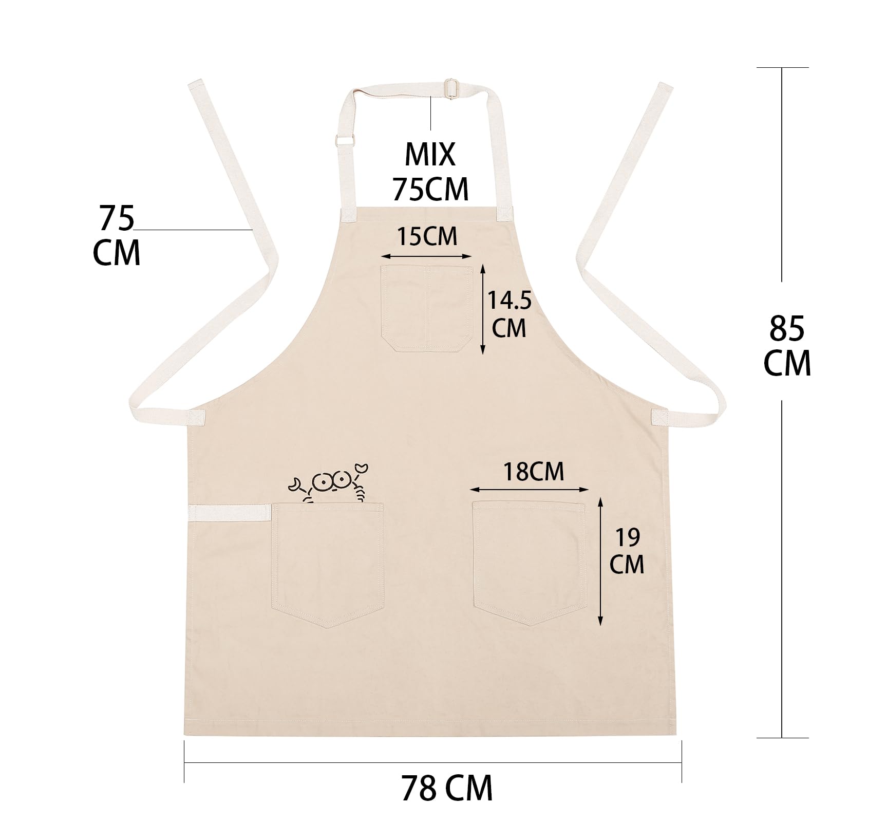 Pincy Soft Cotton Apron - Unisex Adjustable Bib Apron, Art Apron with Embroidered, Great for Florist and Kitchen (Beige) - Image 3