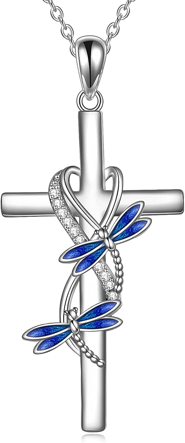 POPLYKE Cross Necklace for Women 925 Sterling Silver Cross Pendant Necklace Animal Jewelry Christmas Gifts for Women Mother Grandma