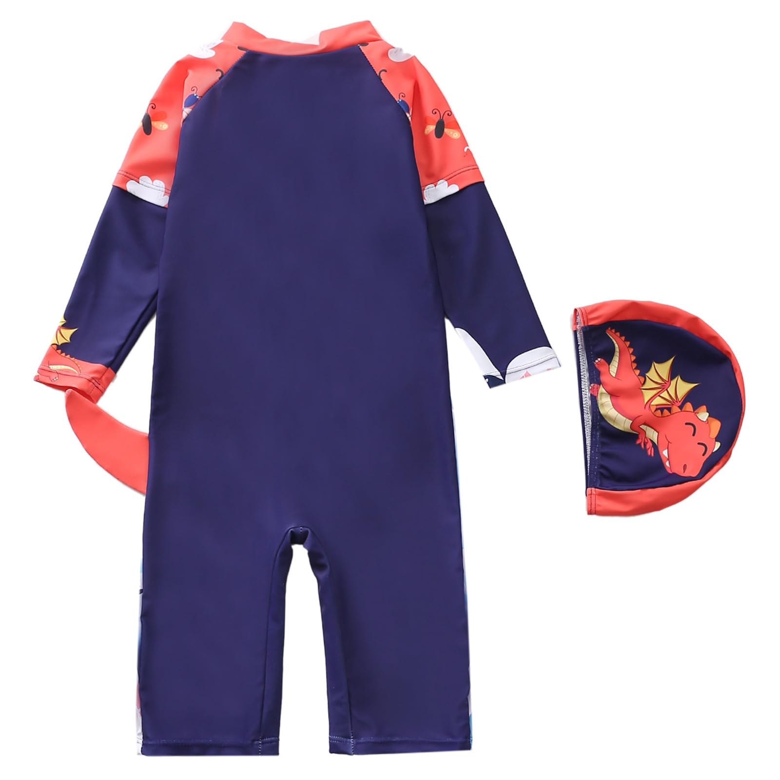 Bañador Niño 3D Cola Dinosaurio Traje Baño Manga Larga Protección Solar UPF 50+