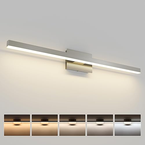 Vista 15 de JOOSSNWELL Lámpara de baño negra sobre espejo 5CCT, luces de tocador regulables, barra de luz de baño moderna de 31.5 pulgadas, lámpara de baño LED