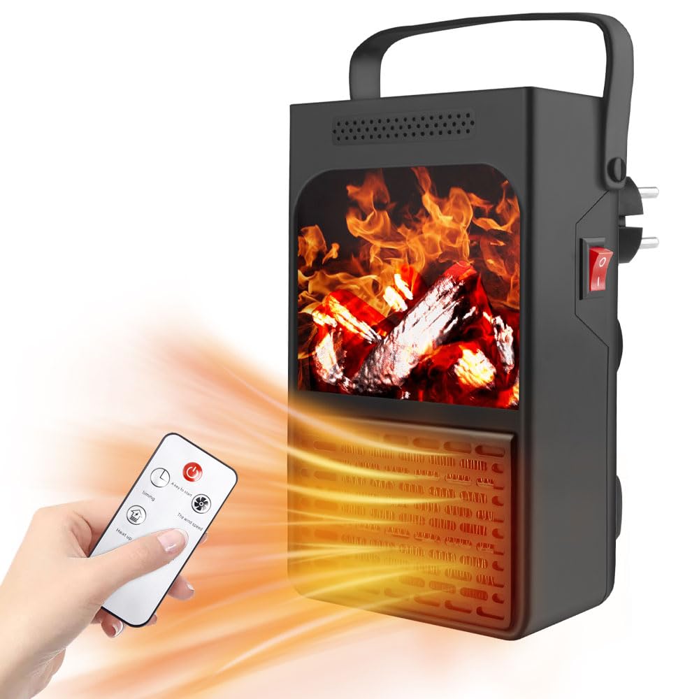 Vmxlso Ventilador Calefactor Enchufe, 900W Calefactor de Enchufe, Calentador de Enchufe con Mando a Distancia, Termostato, Calefactor Bajo Consumo de Enchufe, Calefactor Baño de Enchufe (Negro)