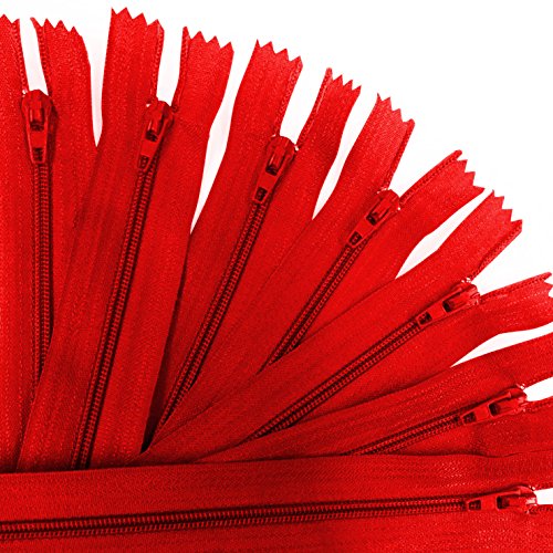 KGS Zippers for Sewing Crafts, Red, 9 Inch (20 Pieces)