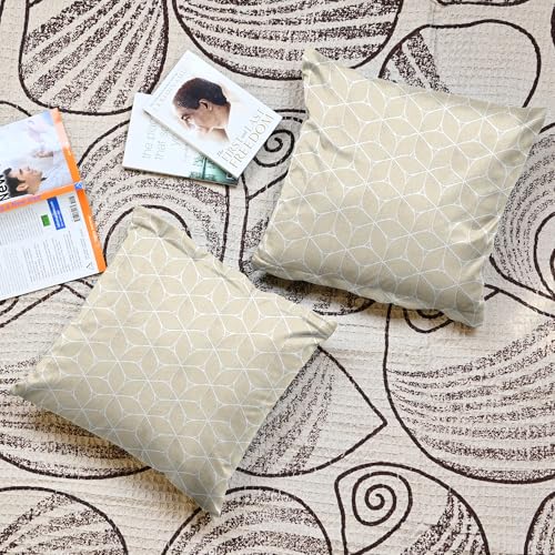 Image of Divine Casa Pluto Cushion Covers Set of 5 Cream | 16x16 Inch Jacquard Patchwork Design Decorative Cushion Covers | Throw Pillow Covers for Home Decor