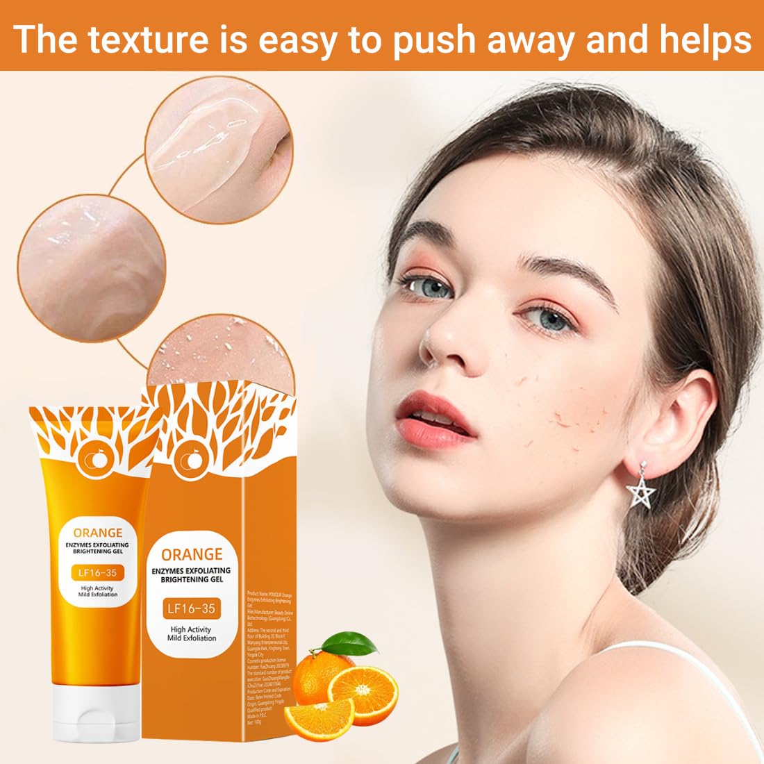 GXGM 2 Pezzi Orange Exfoliating Gel lf16-35,Gentle Exfoliating Orange Detergente Viso,Rimuove le Cellule Morte Della Pelle, Migliora la Consistenza Della Pelle,Con Guanti Floccati Marroni