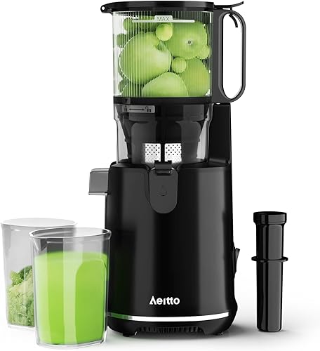 Exprimidor de prensa fría, 14.7 cm de boca extra grande, máquinas de jugo lento Aeitto, alto rendimiento de jugo, apto para frutas y verduras