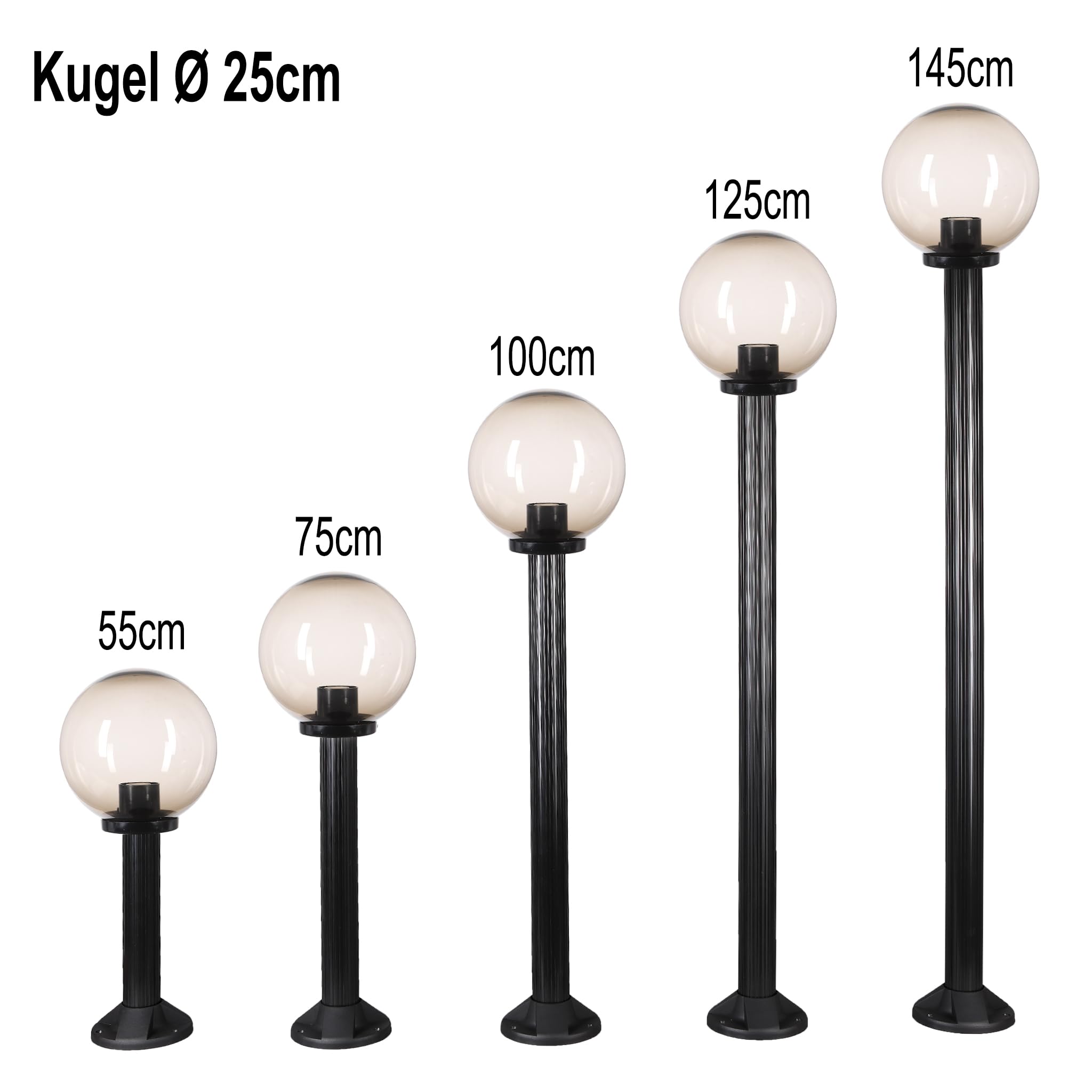 Wegeleuchte Wegelampe Außenleuchte Gartenlampe Kugel Rauchglas 25cm Ø Höhe 100cm