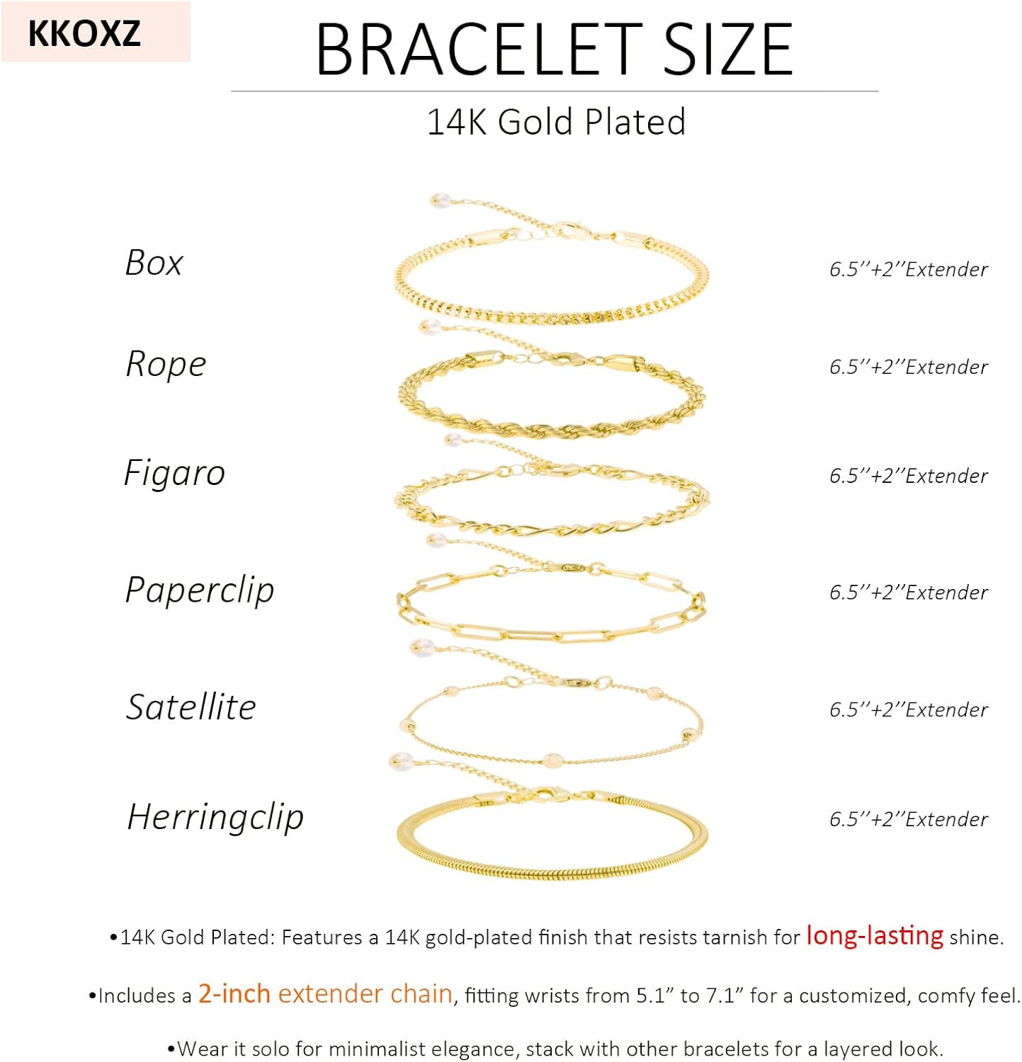 14K Gold Plated Waterproof Bracelets for Women Dainty Thin Cuban Link & Paperclip Chain Bracelet Set Stackable Trendy Fashion Jewelry Gift Pack - Image 5