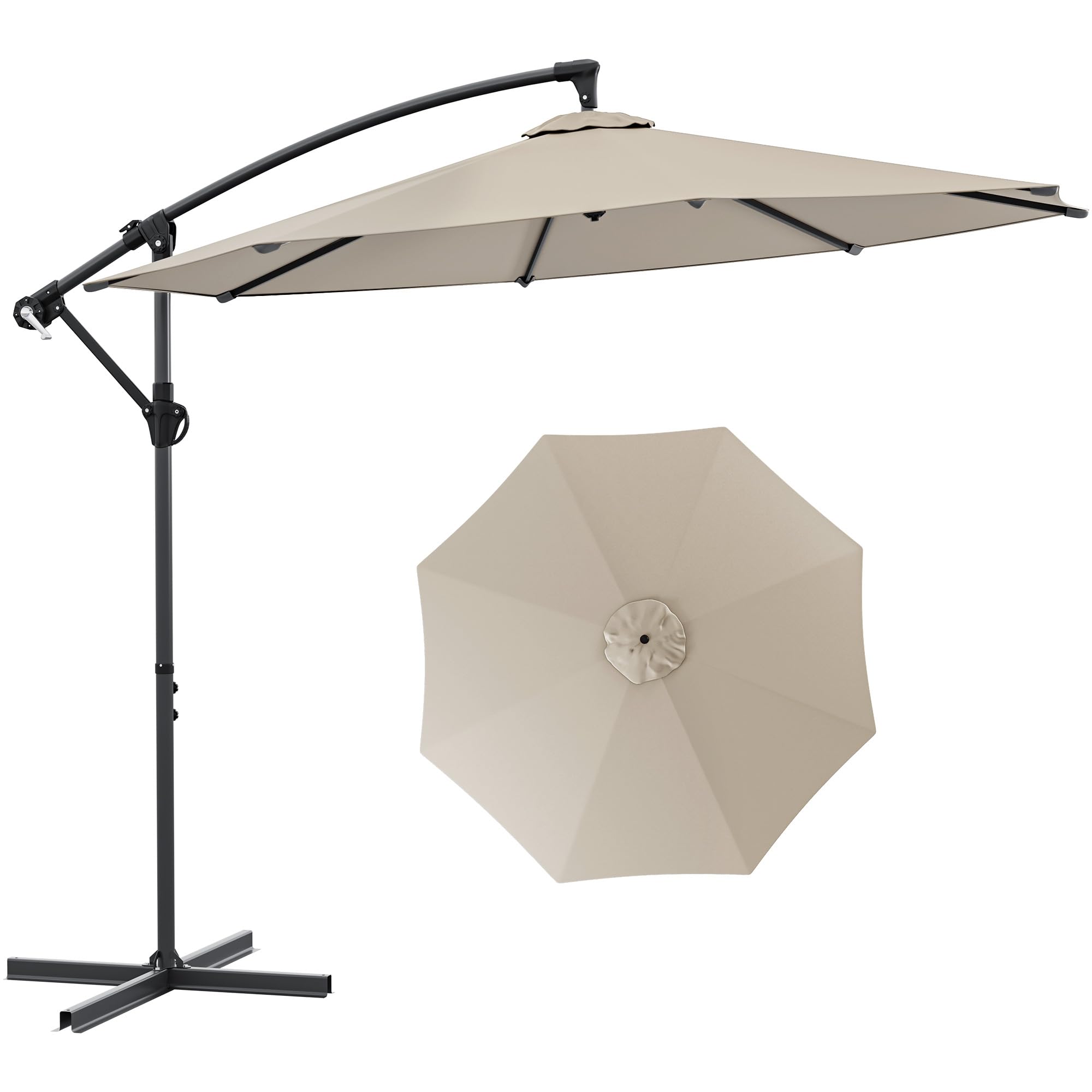 YITAHOME Sombrilla de jardín, sombrilla de plátano para patio con mango de ajuste, parasol colgante al aire libre con base cruzada para patio trasero, piscina, césped, piscina y playa, color caqui