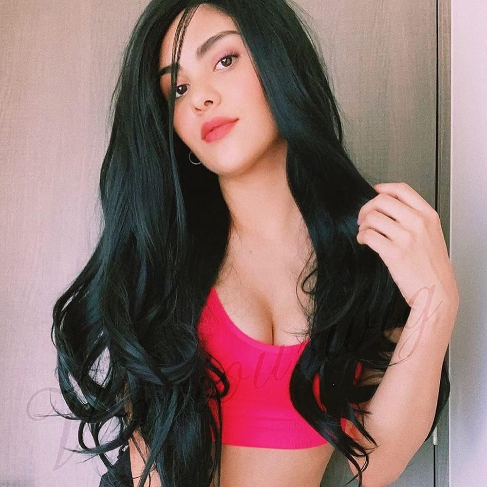 Black Natural Lace Front Synthetic Wigs High Temperature Soft Hair Natural Looking Daily Party Wear Full Wig Heat Resistant Fiber Hair (Black wavy)