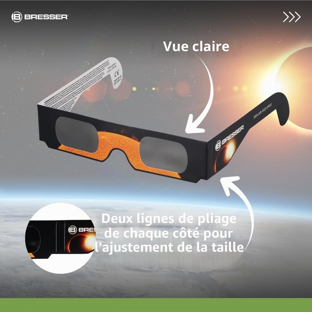BRESSER lunettes pour éclipse solaire pour une observation sécurisée du soleil (50 pièces), avec filtre à lumière blanche, conforme ISO 12312-2:2020