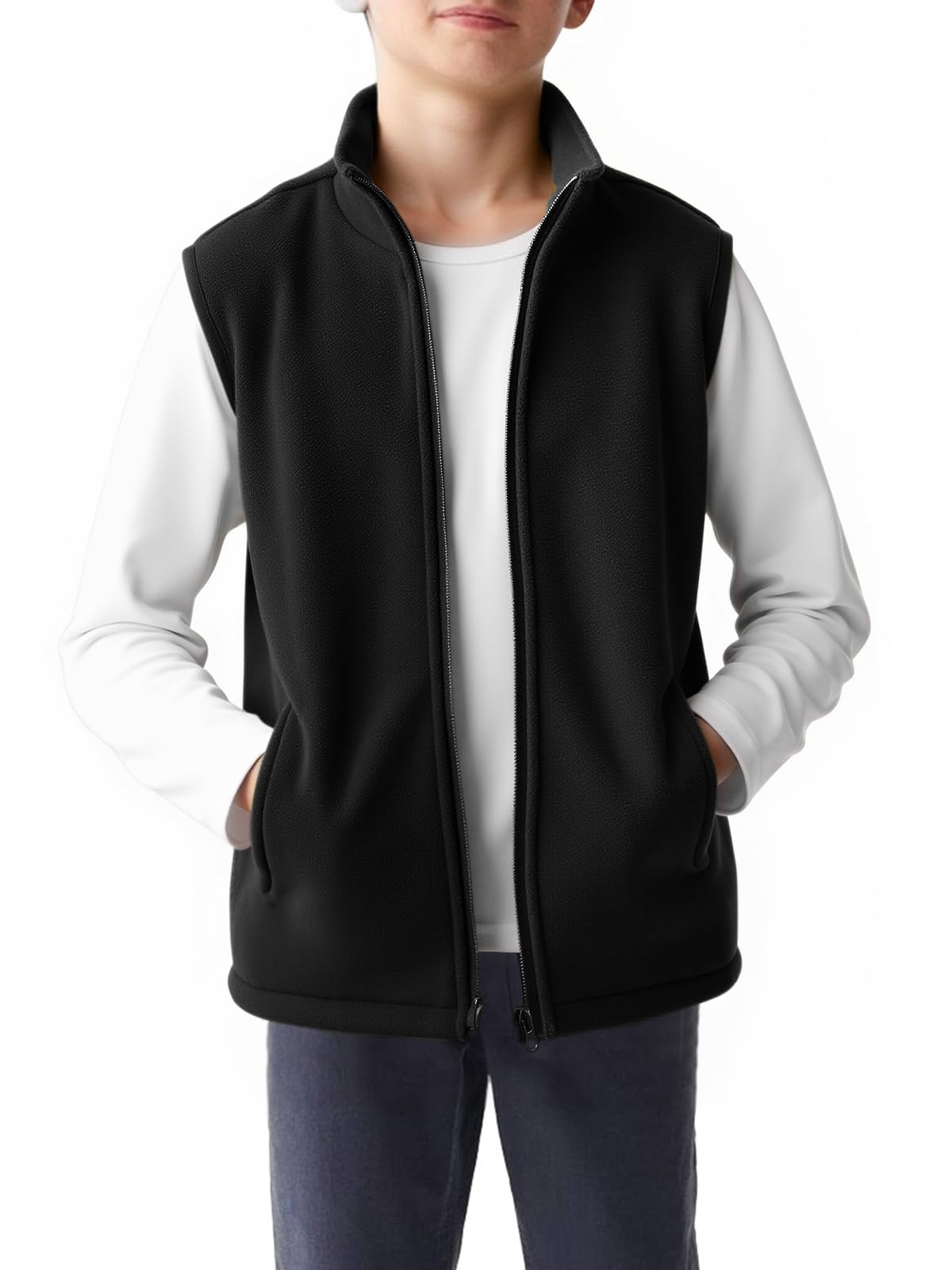 Haloumoning Gilet polaire pour garçons avec fermeture éclair intégrale - Veste légère sans manches pour l'automne et l'hiver - Vêtement d'extérieur chaud - 5-14 ans