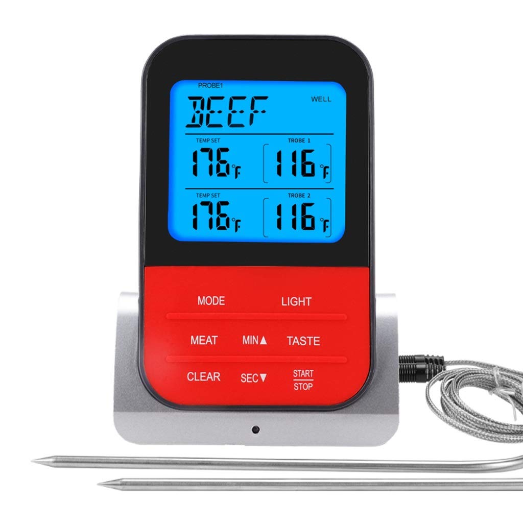 LCD Digital Food Thermometer with Probe Sensors Timer for Cooking Baking BBQ