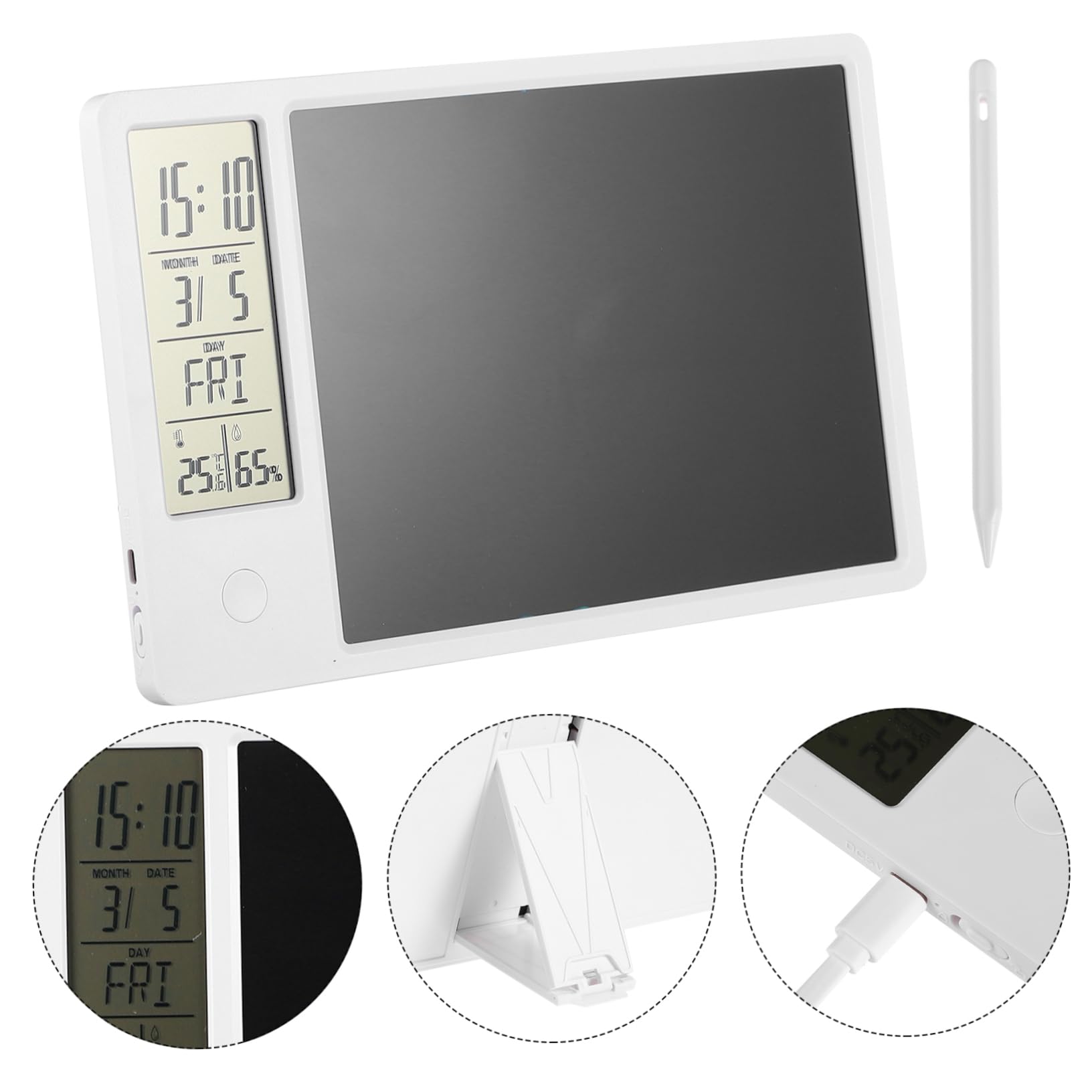 Mobestech Tablet Scrittura Lcd Con Calendario Digitale Orologio Display Temperatura e Umidità Batteria Ricaricabile Usb Casa e Ufficio