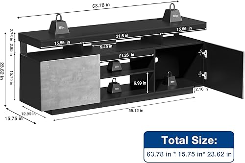 Miniatura 5 de HOMMPA Soporte de TV LED con tomas de corriente para TV de hasta 70 pulgadas, centro de entretenimiento moderno con almacenamiento, consolas de TV