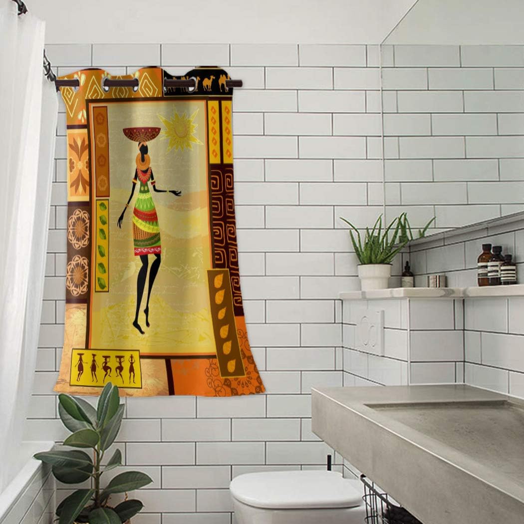 Wide Blackout Curtain for Sliding Glass Door Living Room Bedroom Thermal Insulated Blackout Patio Door Curtain Panel, 52x84 Inch African Women Ethnic Pattern