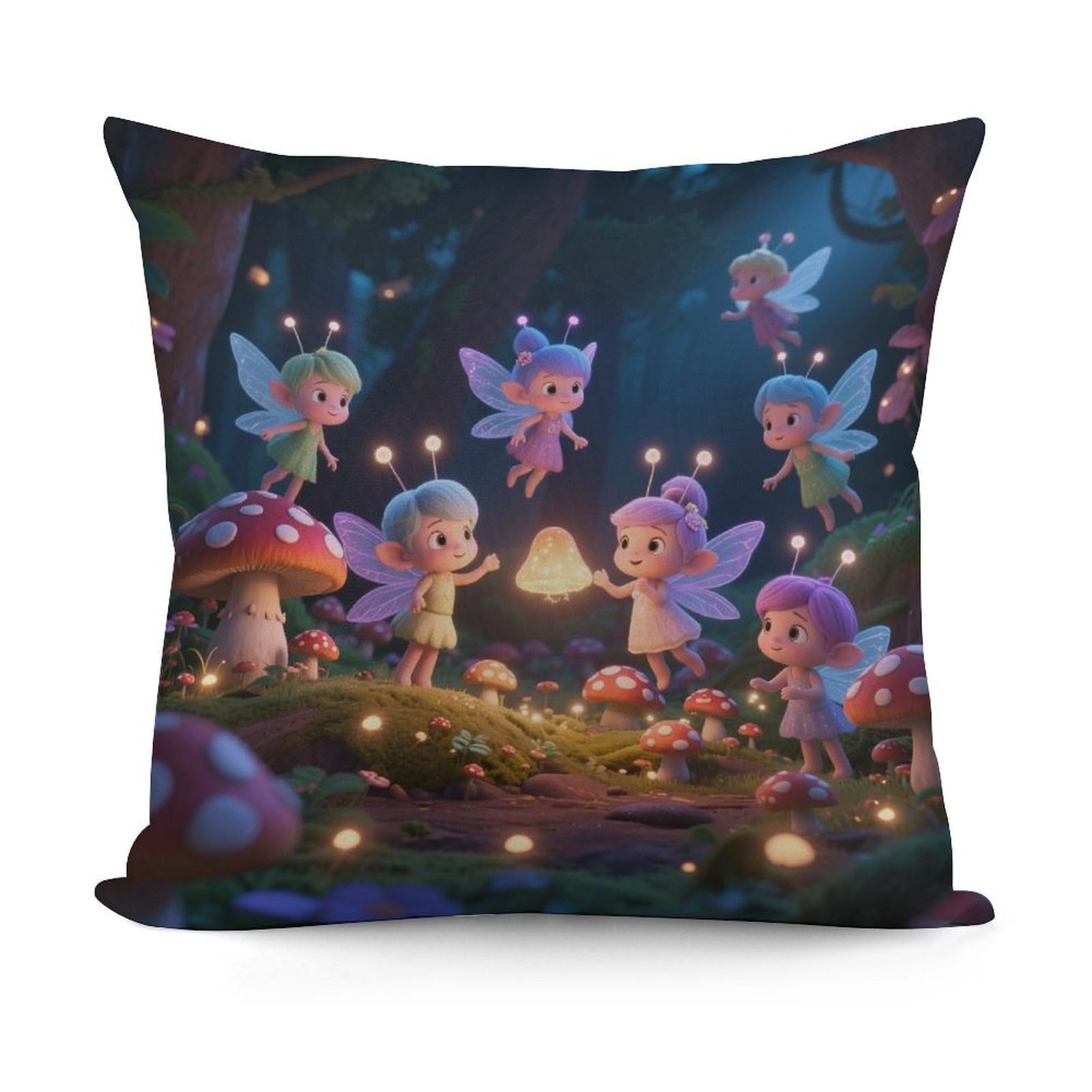 VstaDank Fairies in Mushroom Forest Pillow Cover with Invisible Zipper Square Throw Pillowcase Plush Couch Sofa Pillow Case 18x18 Inch Decorative Throw Cushion Covers for Sofa Living Pillowcover