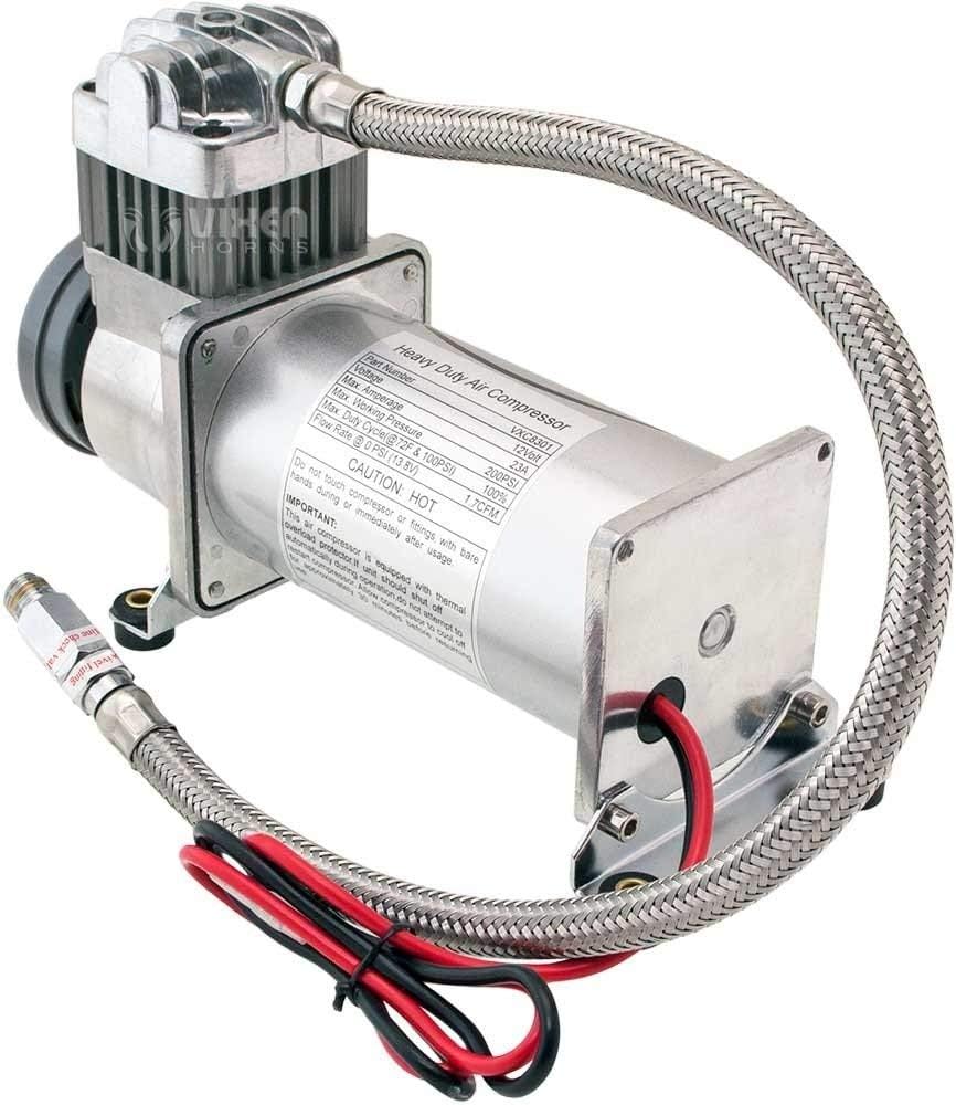 Vixen Horns 5 Gallon Air Tank/200 PSI Compressor Kit VXO8350 with Triple Trumpet Train Horn Chrome Plated VXH3318 Bundle