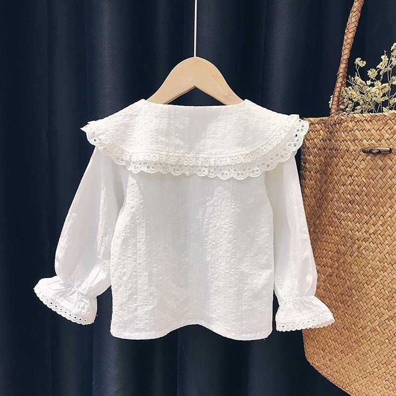 ASHER FASHION Girls Kids Peter Pan Collar Blouse Toddler Cute Puff Long Sleeve Botton Down Shirt Casual Cotton Tops2