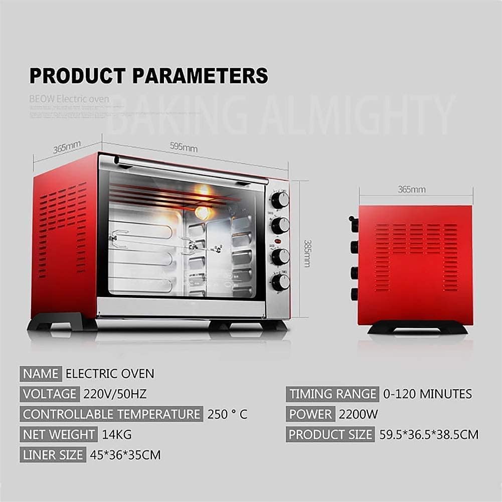 Forno tostapane, forno mini friggitrice ad aria da 60 l, elettrico a convezione con teglia, griglia e spiedo rotante (100-250 °C), molteplici funzioni di cottura grill, in metallo/vetro, ai