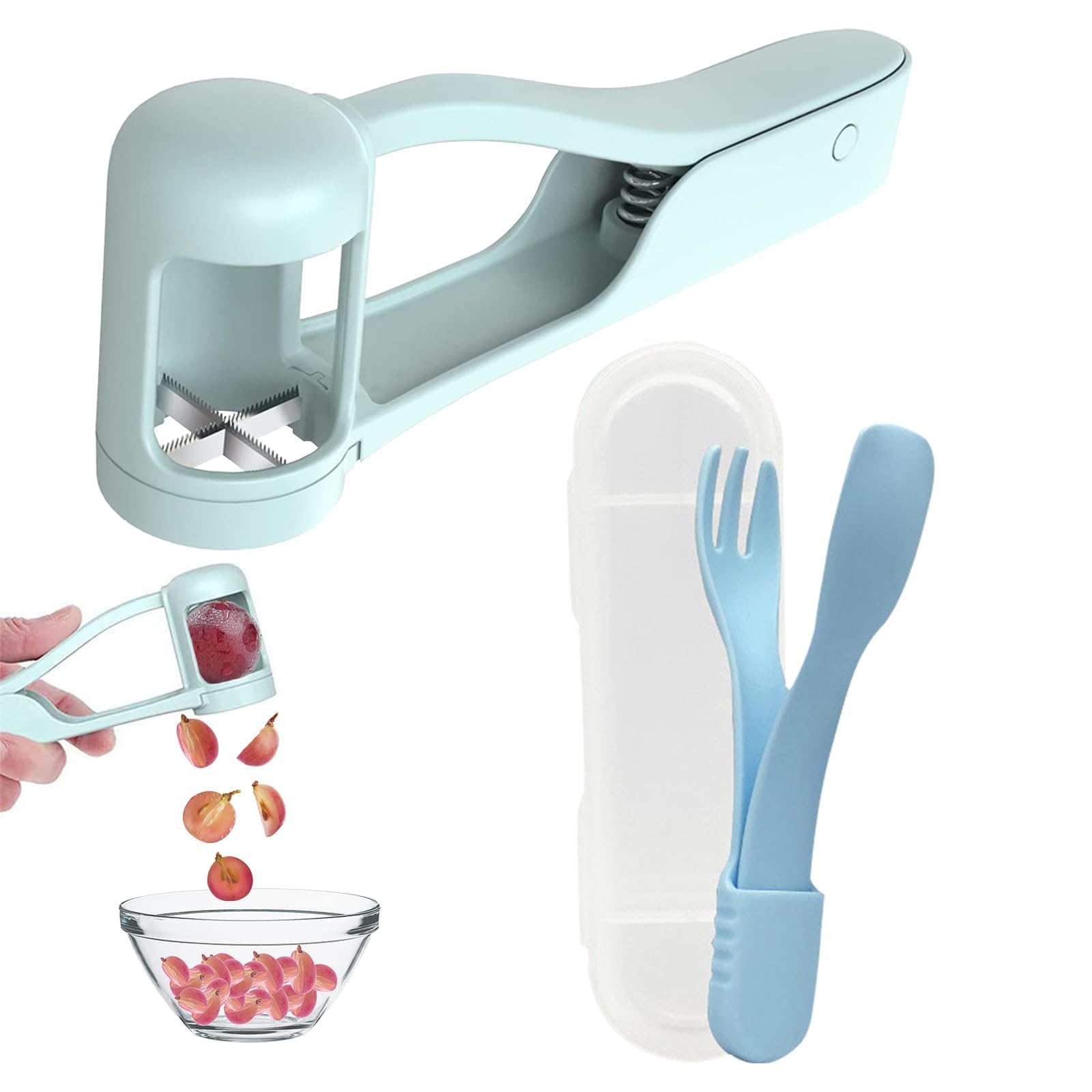 2-Piece Grape Cutter Set with Fruit Tongs, Stainless Steel Fruit Slicer