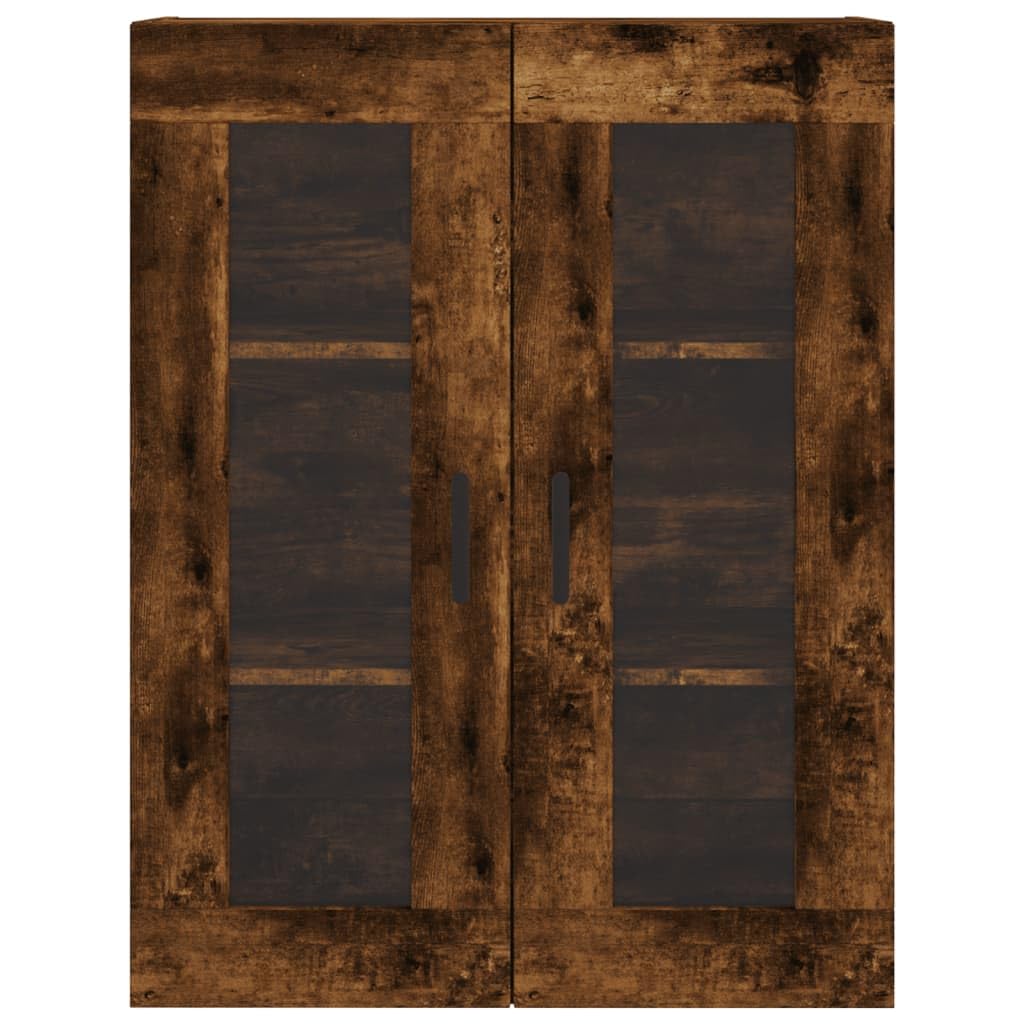 Armario de pared de roble ahumado 69,5 x 34 x 90 cm, armario colgante con puertas de cristal de madera, armario flotante moderno para dormitorio y estudio