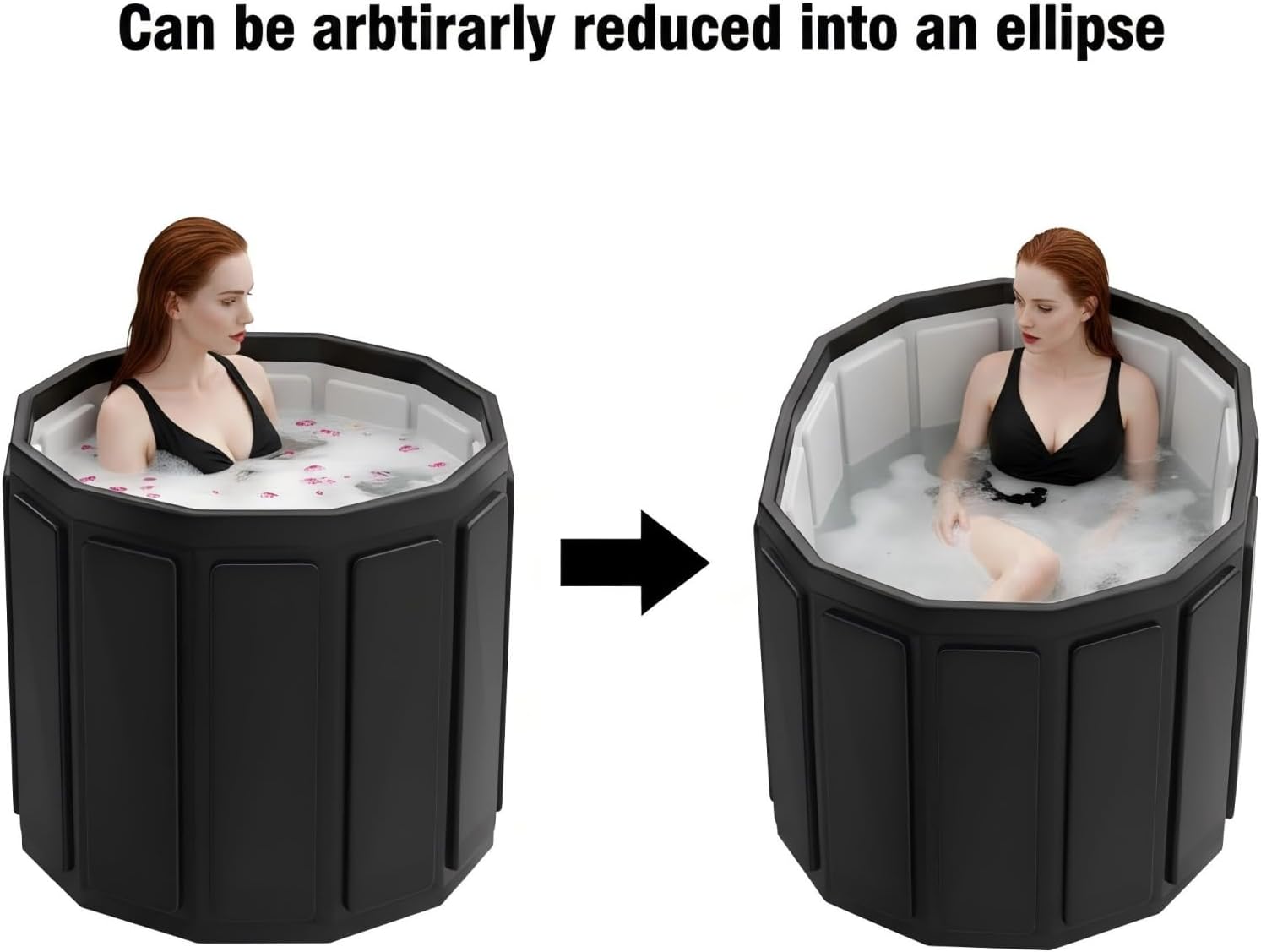 Portable Bathtub for Adult, Foldable Soaking Bathtub for Hot SPA&Ice Bath, Foldable Small Bathtub collapsible bathtub for Bathing, 6-layer Insulated portable tub,Space-Saving (black, 25.9X31.5 IN)