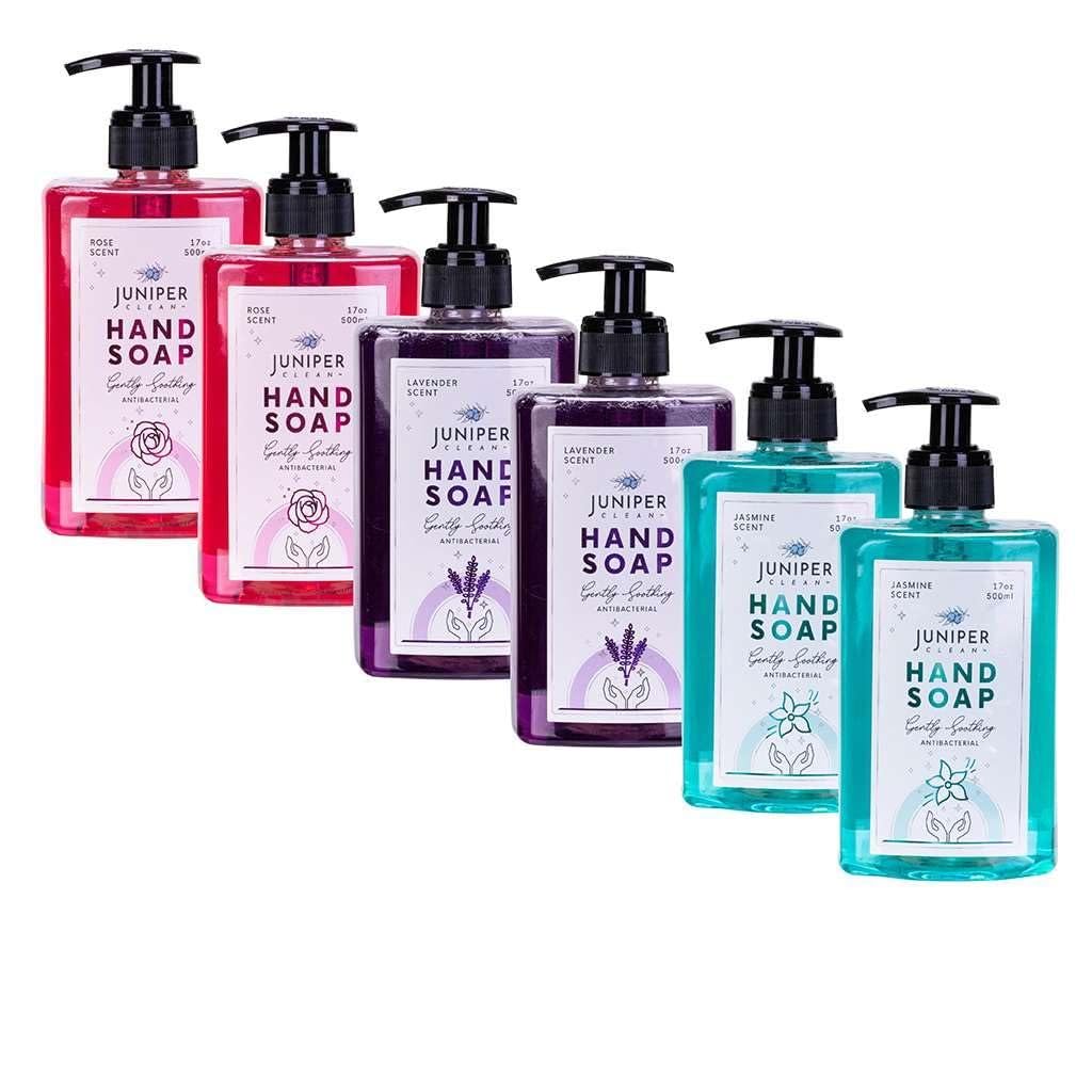 Juniper CLEAN, Antibacterial Hand Soap with Pump, Jasmine&Lavender&Rose Scent, Liquid Hand Soap 17 Fl Oz (Pack of 6)