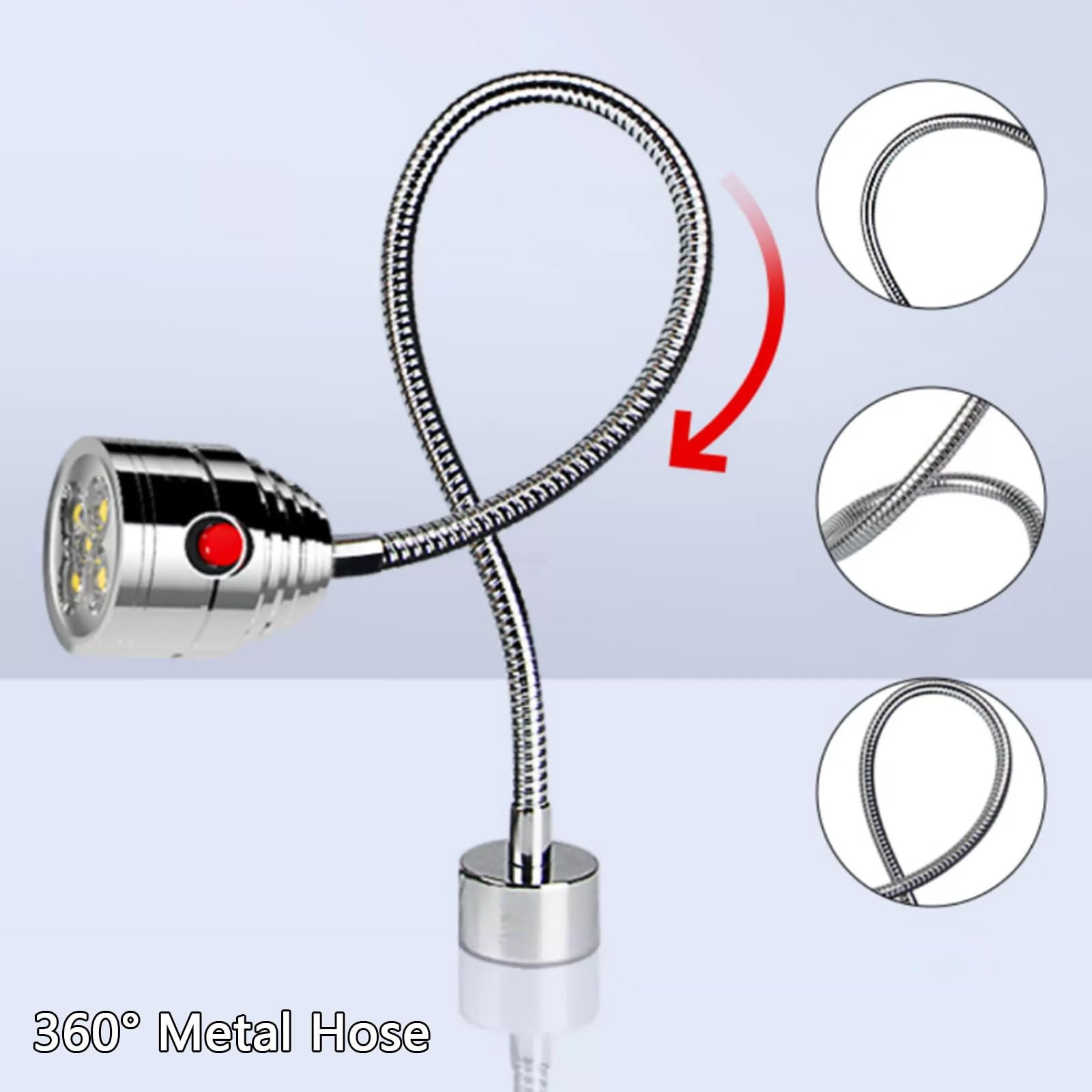 Elastyczna Lampa na Giętkim Ramieniu, Oświetlenie Robocze do Maszyn 24–36V, Lampy Robocze z Regulacją Kąta w Zakresie 360°, do Stołów Warsztatowych, Maszyn do Szycia(5W)
