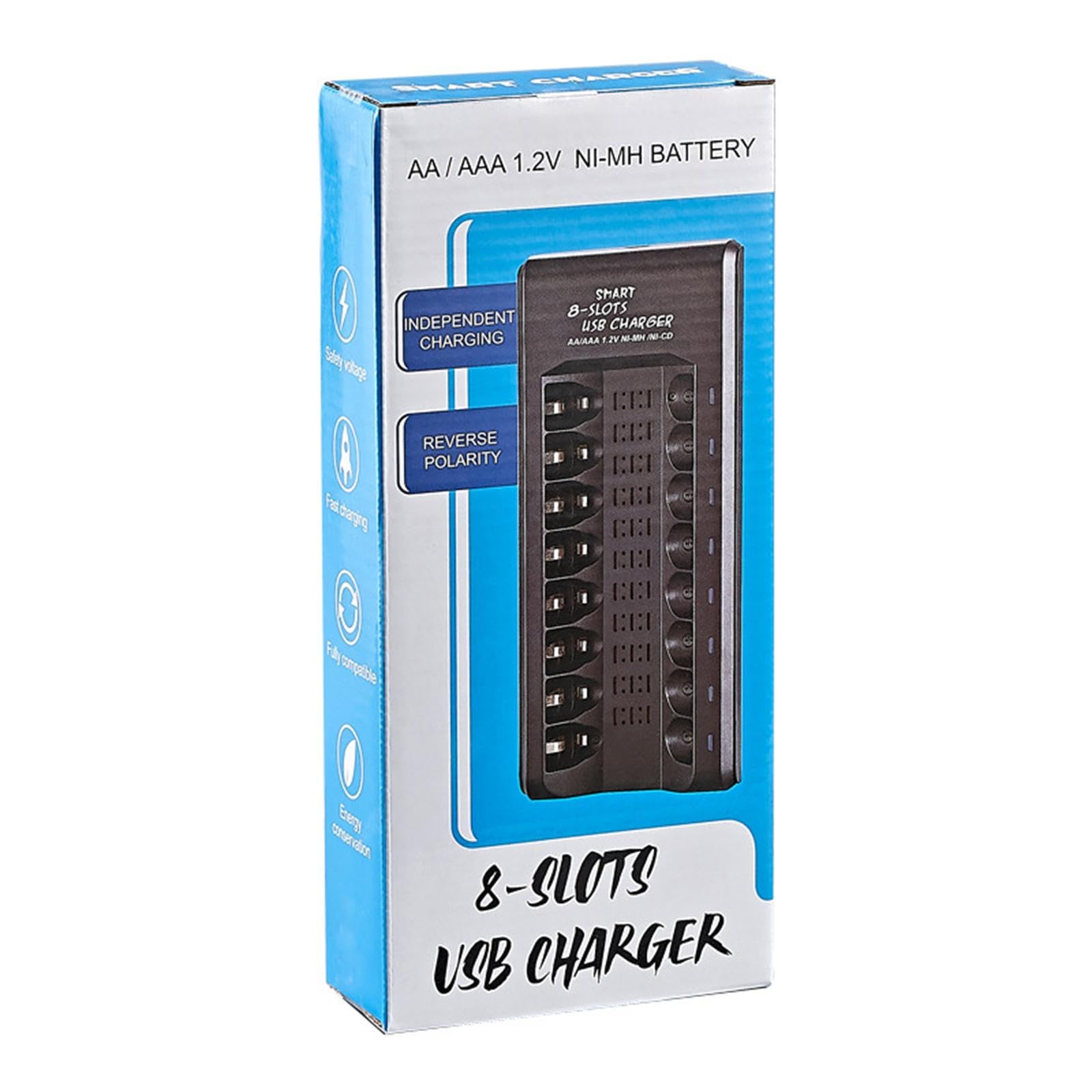 Lot de 5 chargeurs USB rechargeables à 8 emplacements 1,2 V Ni-MH AA/AAA - Facile à transporter