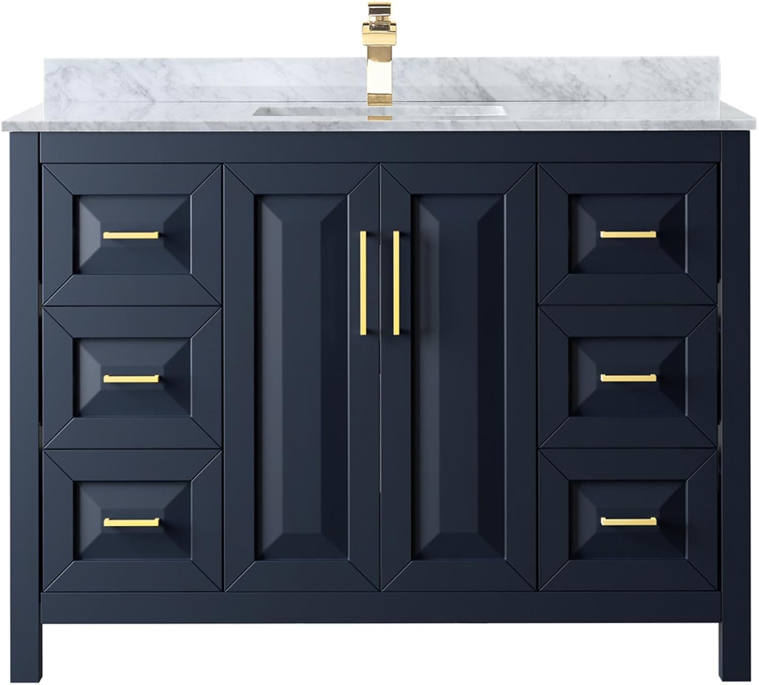 Daria 48 Inch Single Bathroom Vanity in Dark Blue, White Carrara Marble Countertop, Undermount Square Sink, No Mirror