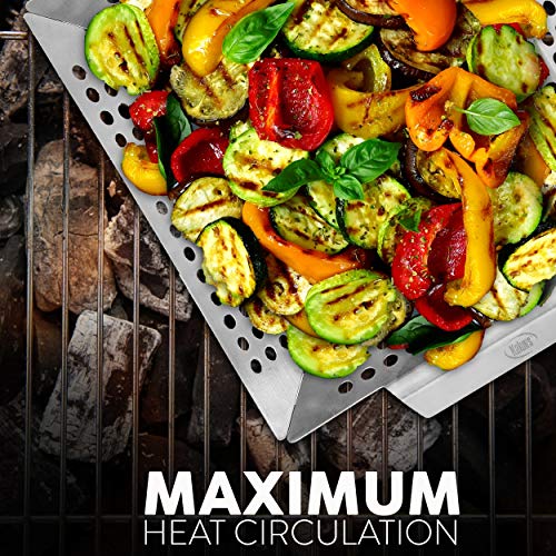 Kaluns Grill Basket - Best Grilling Basket for Vegetables and Shrimp - Heavy-Duty Stainless Steel Material - Perfect Size Fits Most Grills - Great for BBQ or Oven Use BBQ Accessories - Thumbnail 4
