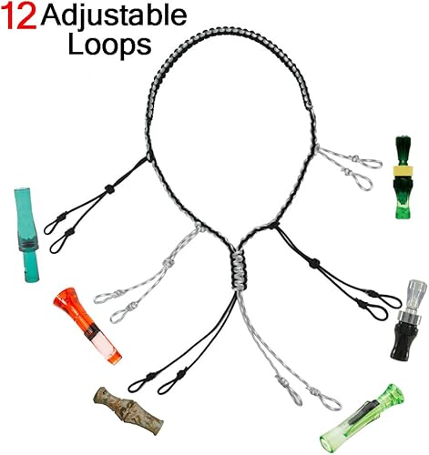 Miniatura 10 de PSKOOK Cordón de llamada de pato, cuerda de paracaídas de caza de ganso, 12 bucles ajustables, equipo de depredador al aire libre para faisán, aves